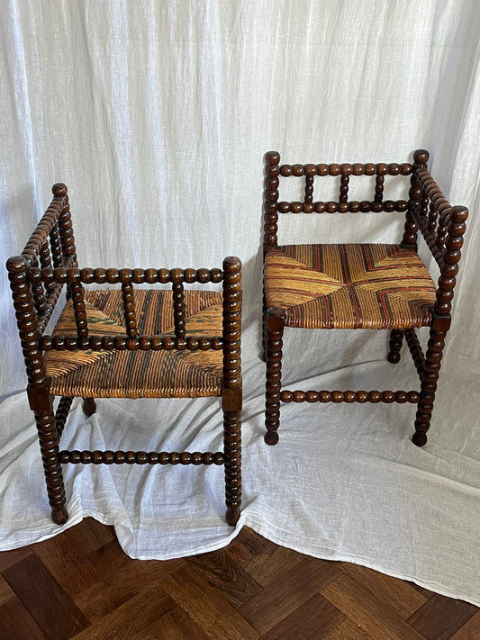 19th Century French Bobbin Corner Chairs