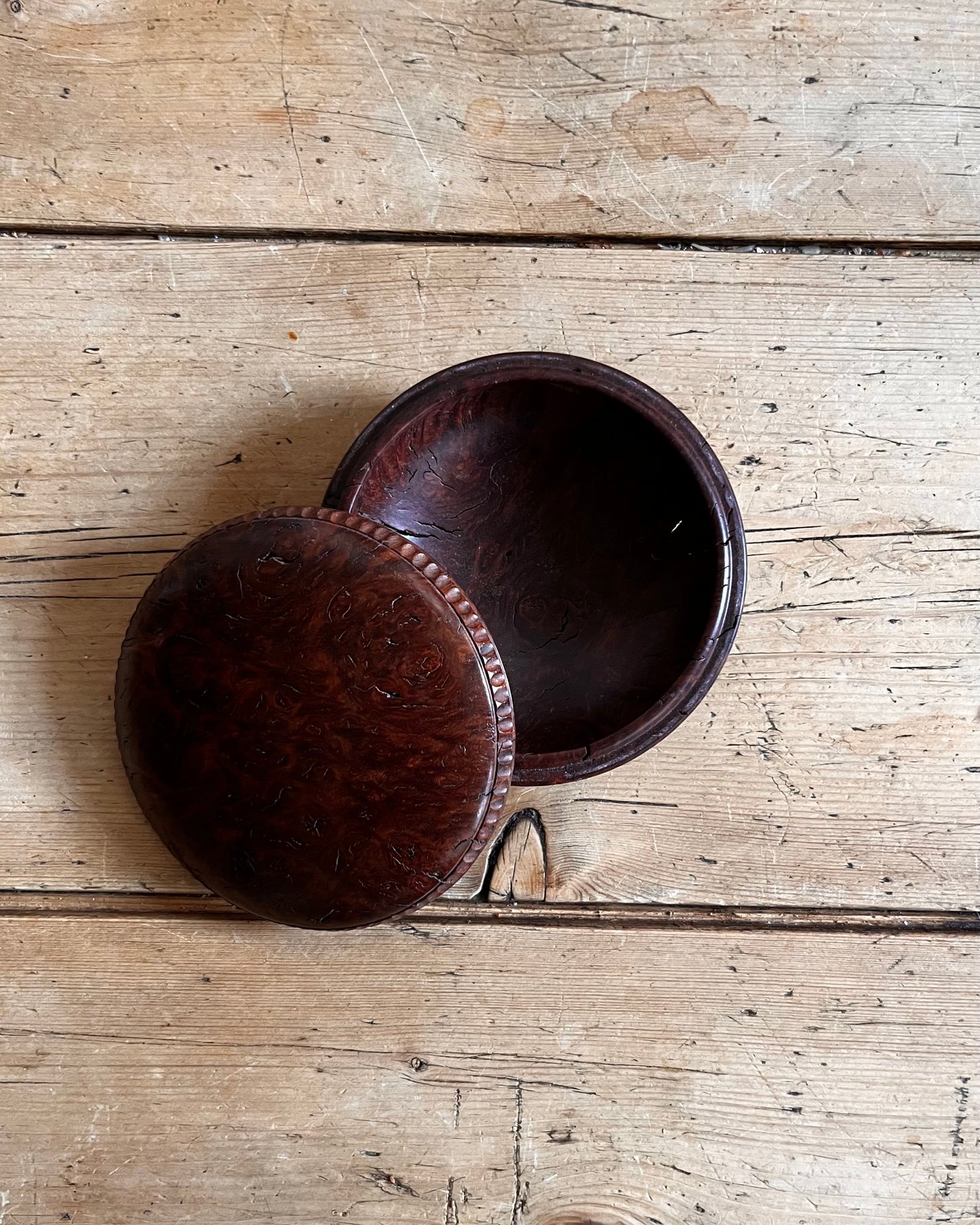 Hand Carved Burl Wood Snuff Box