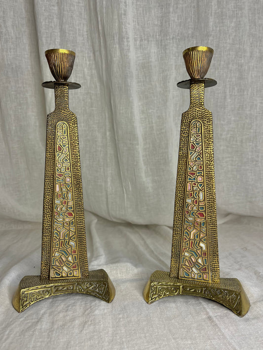 Brutalist Bronze Candle Holders