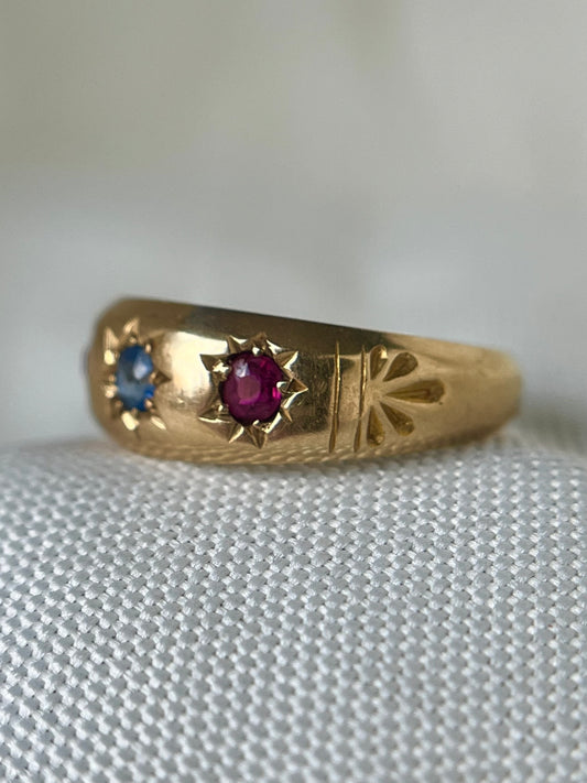 Antique Ruby and Sapphire Gypsy Ring