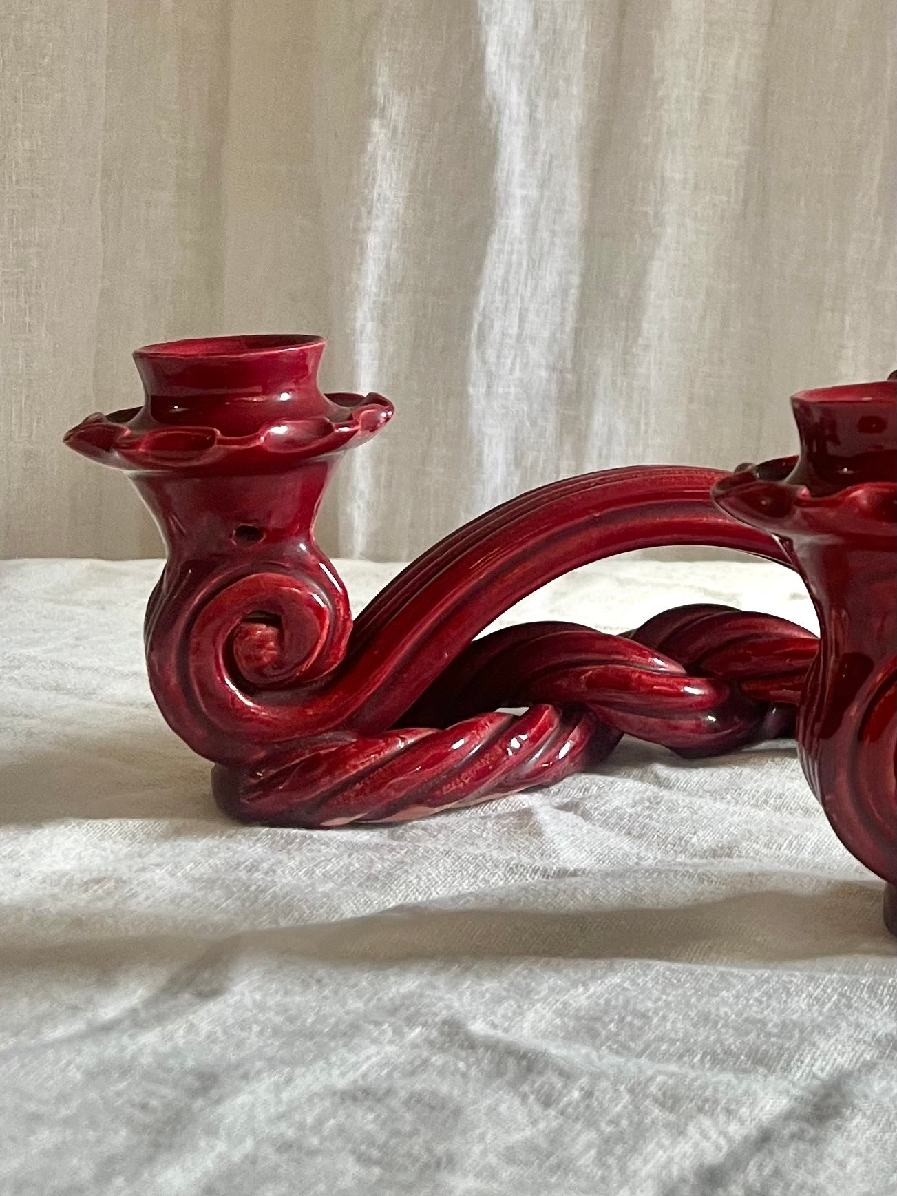 Vintage french red Vallauris ceramic candle holders.