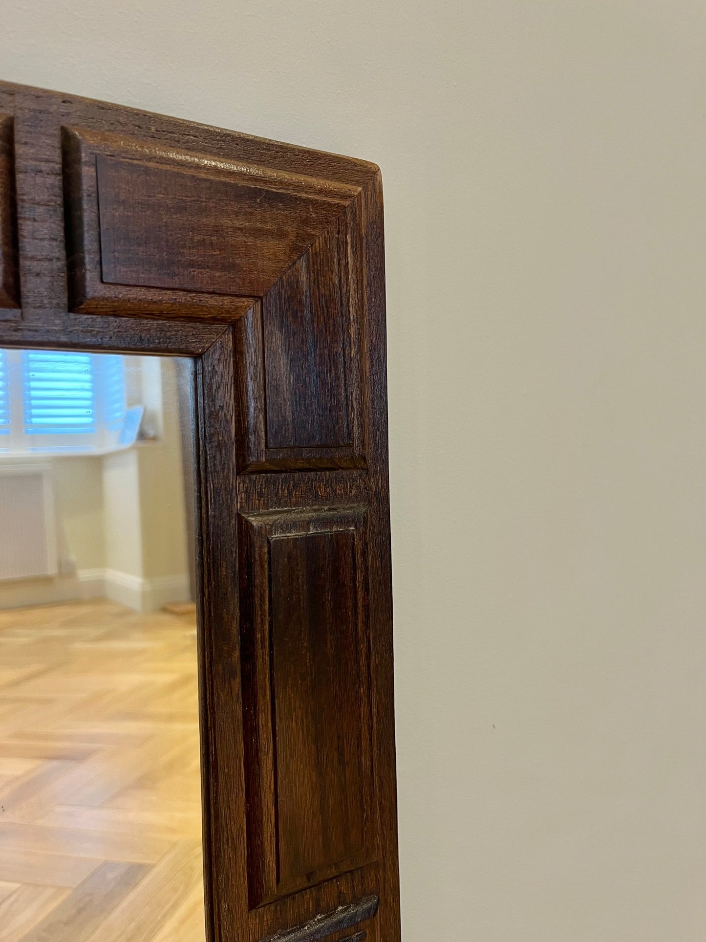 Brutalist Carved Wooden Mirror