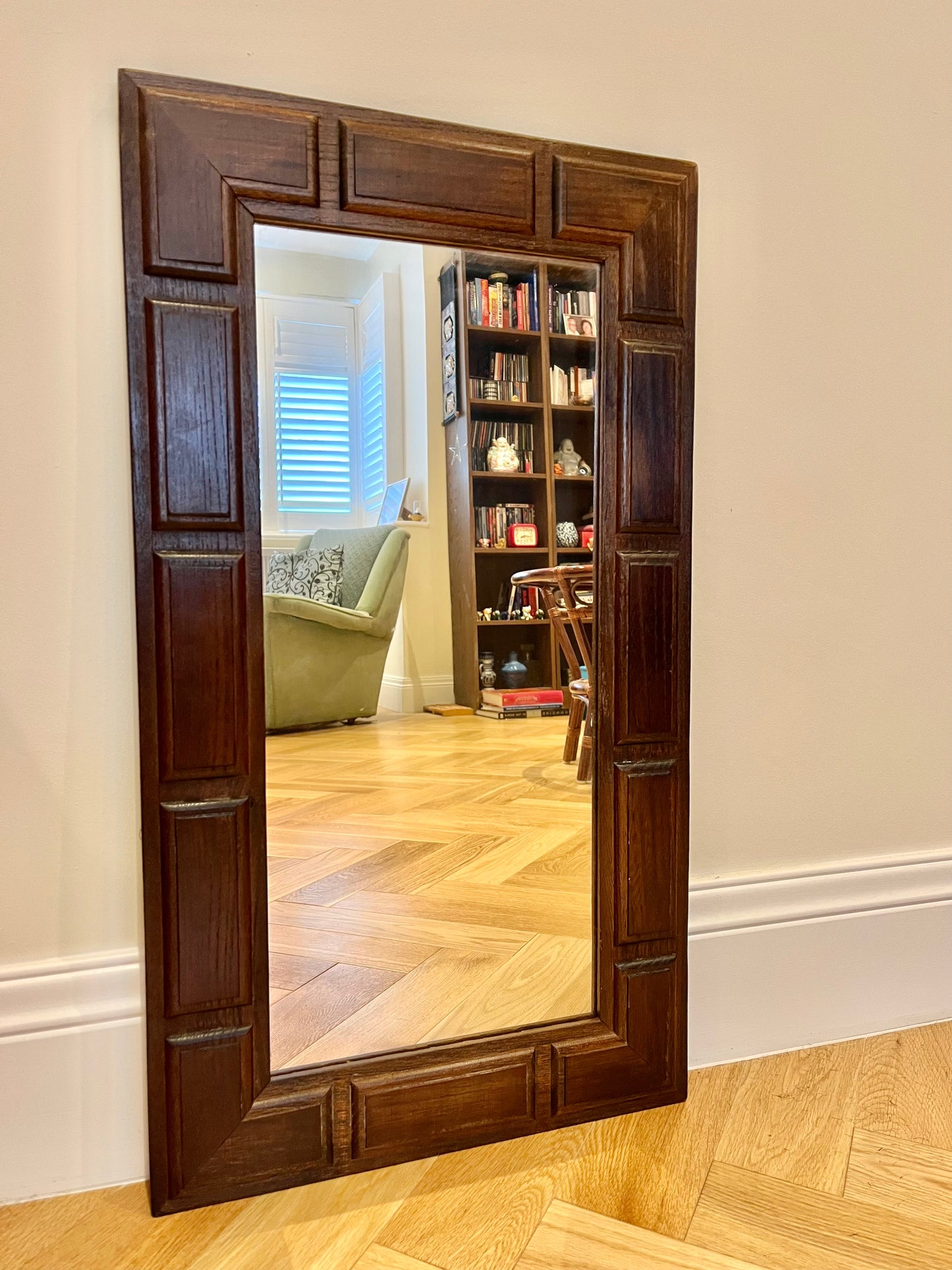 Brutalist Carved Wooden Mirror