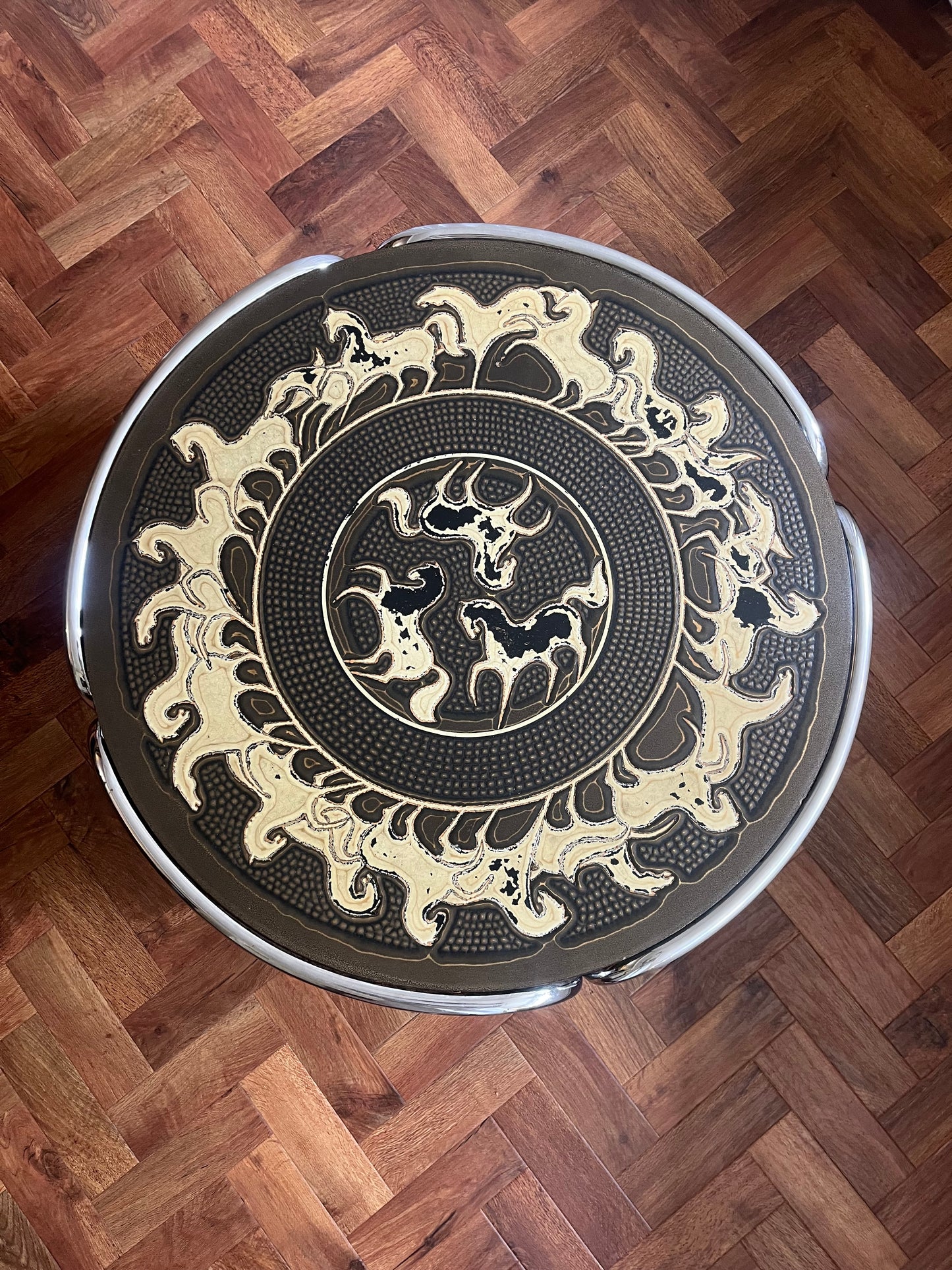 Vintage 1970s Chrome Base and Resin Topped Coffee Table.