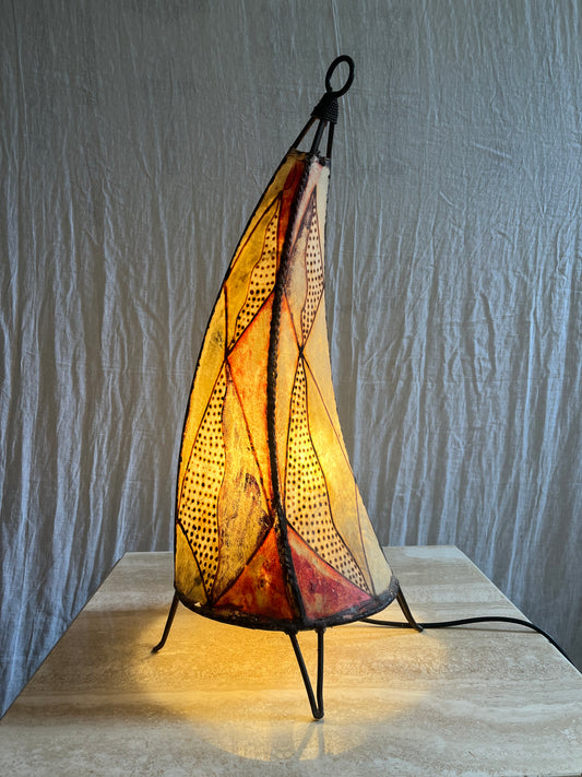 Moroccan Leather and Iron Lamp