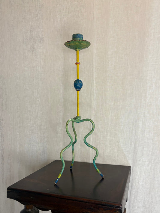 Naively Painted Arts & Crafts Candle Stick