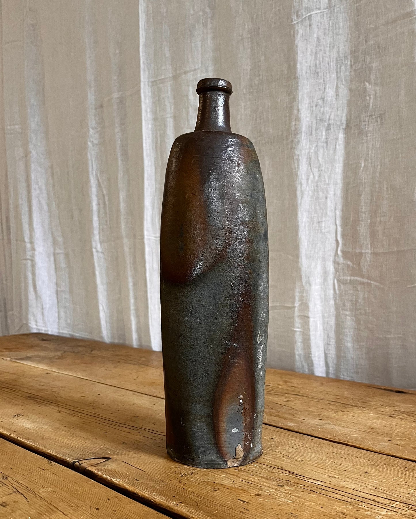 Antique french farm house clay cider bottle