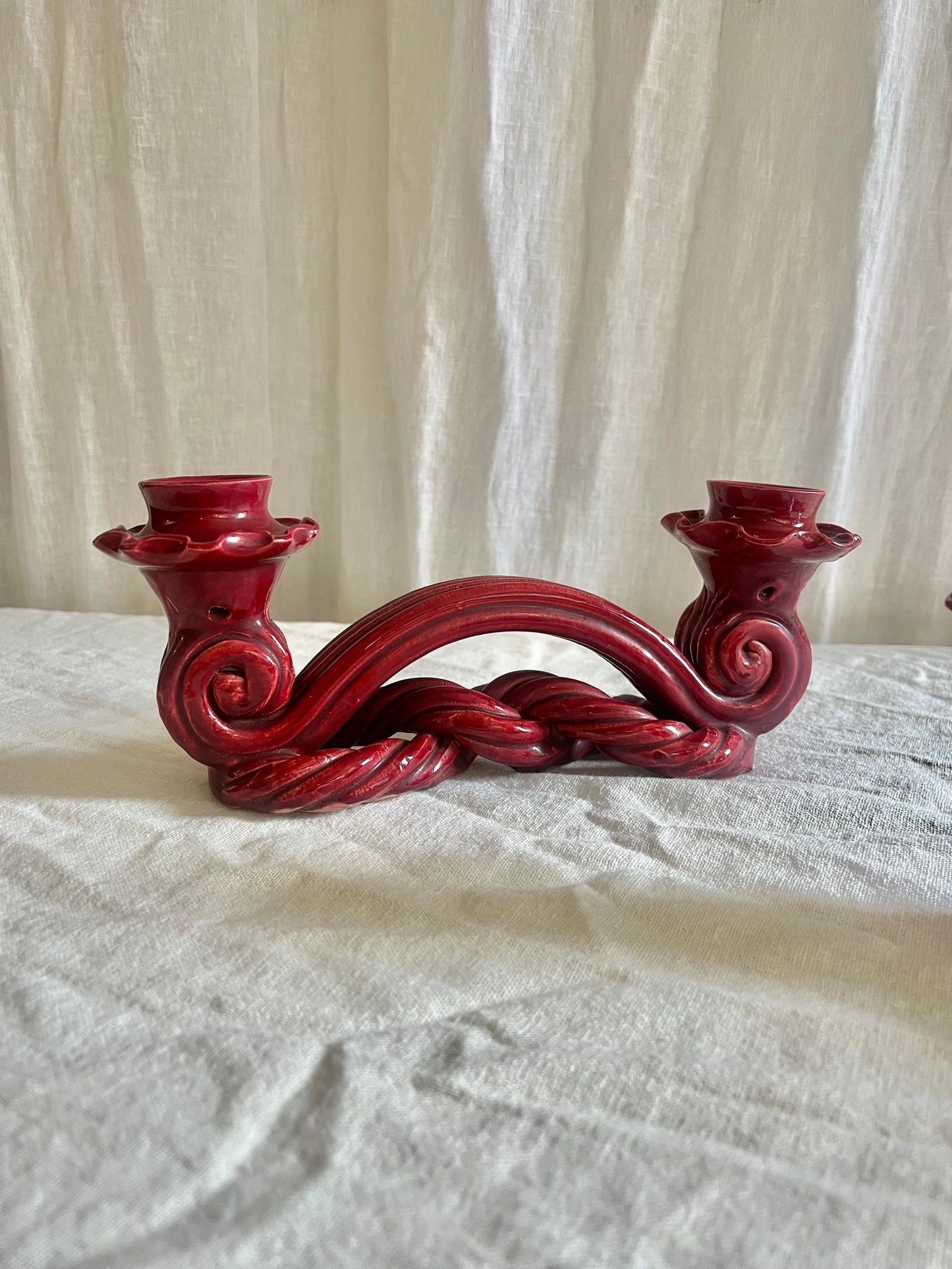 Vintage french red Vallauris ceramic candle holders.