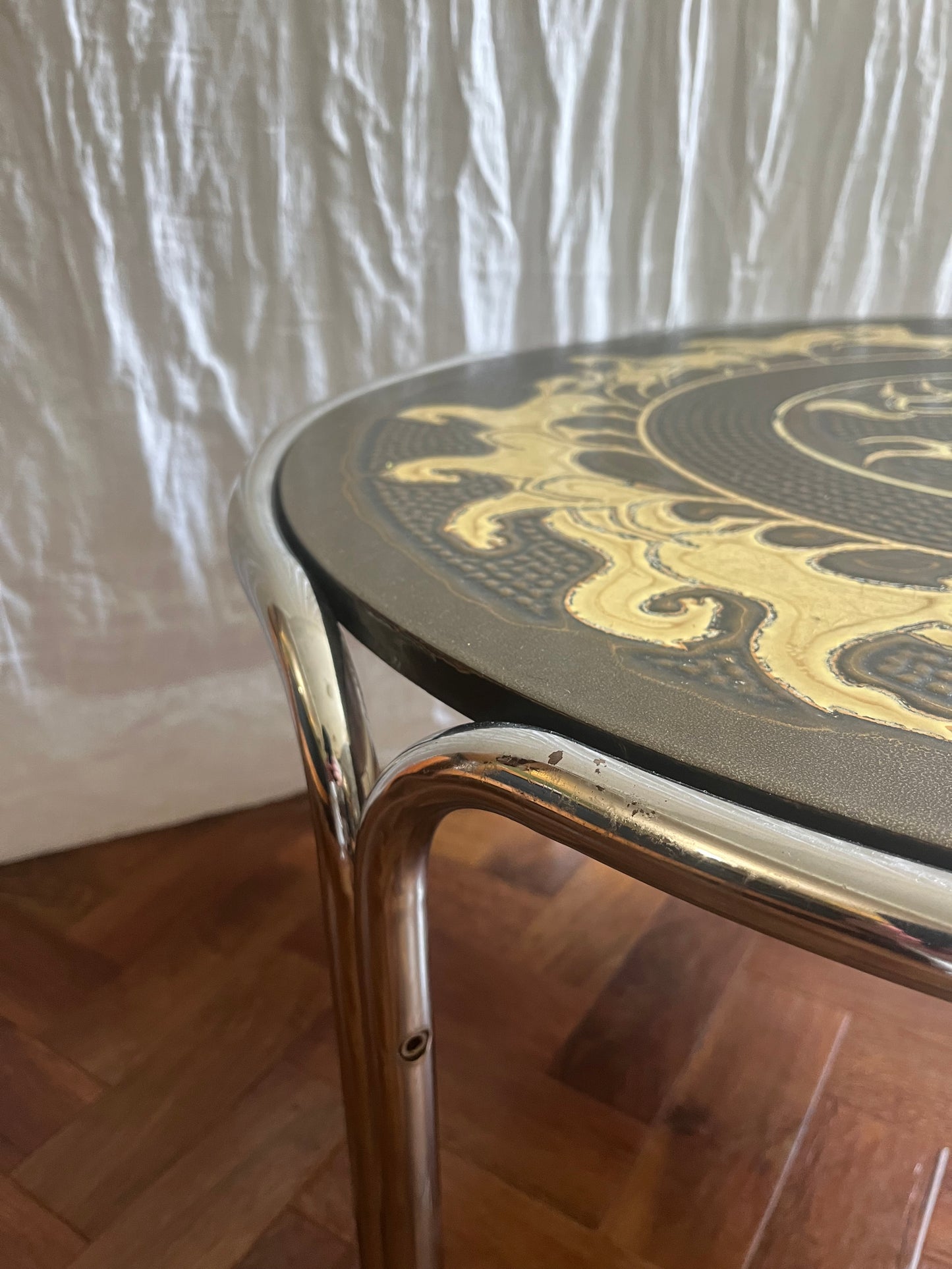 Vintage 1970s Chrome Base and Resin Topped Coffee Table.