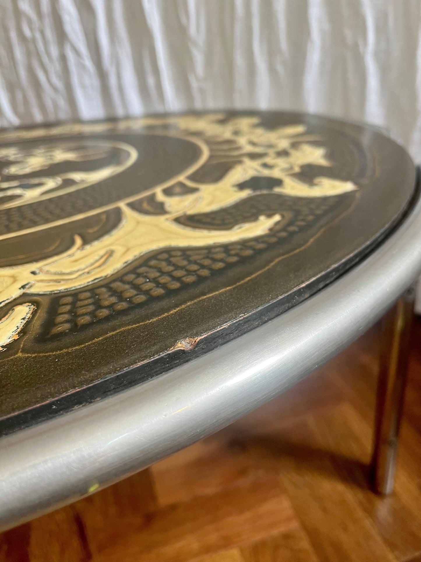 Vintage 1970s Chrome Base and Resin Topped Coffee Table.