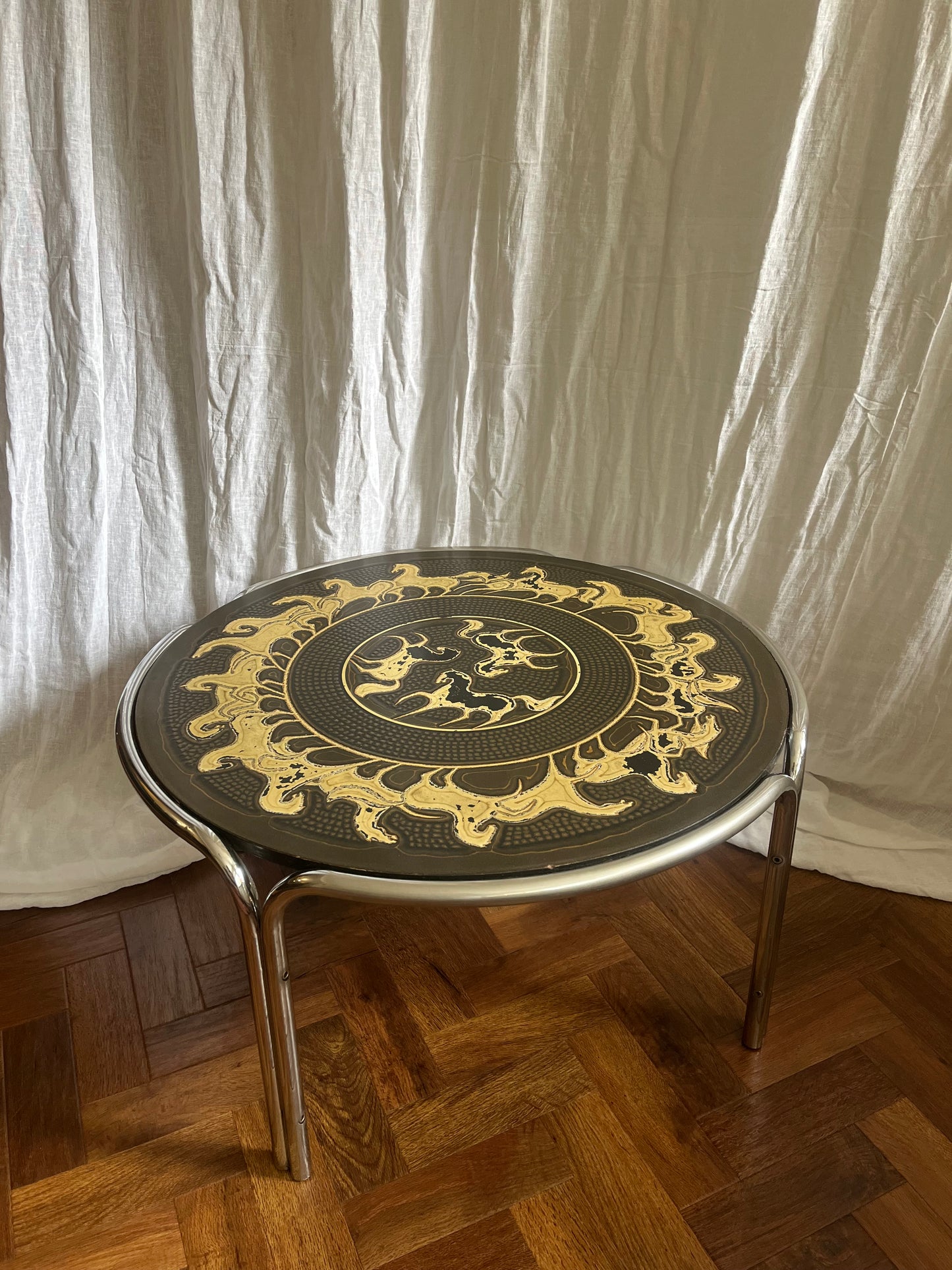 Vintage 1970s Chrome Base and Resin Topped Coffee Table.