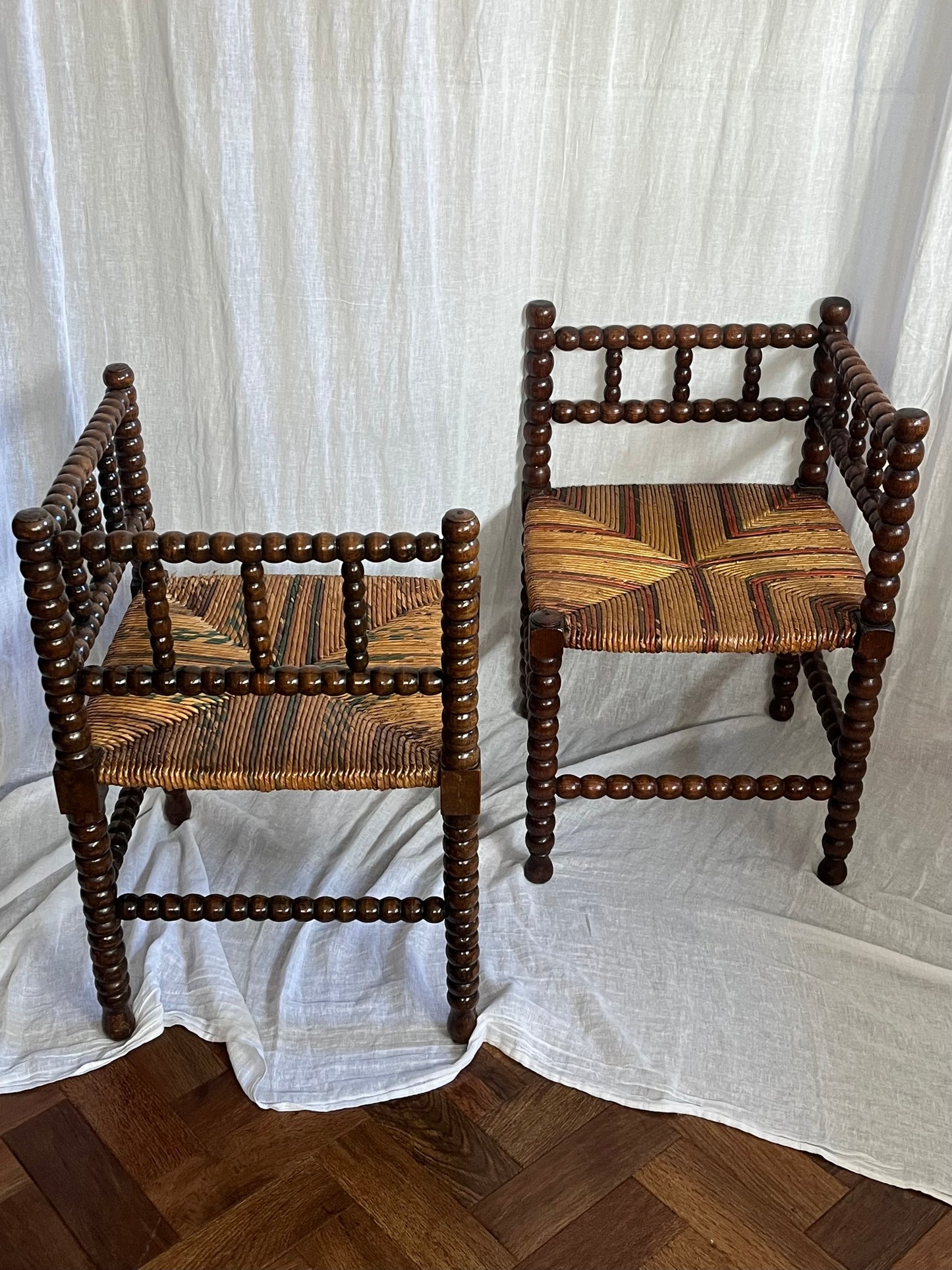 19th Century French Bobbin Corner Chairs