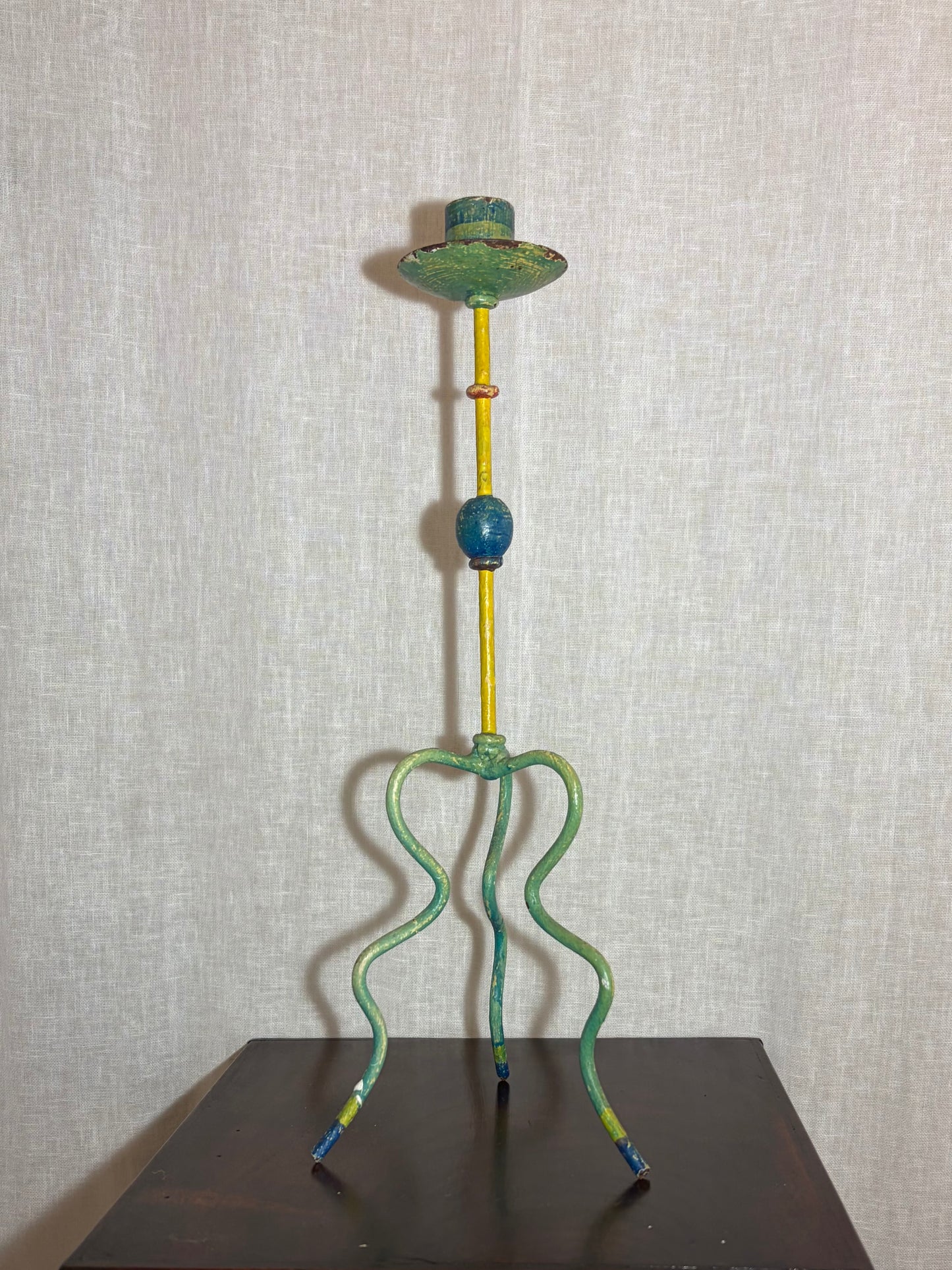 Naively Painted Arts & Crafts Candle Stick