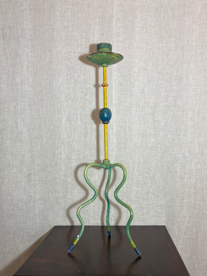 Naively Painted Arts & Crafts Candle Stick