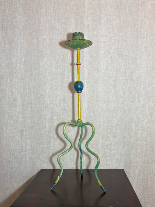 Naively Painted Arts & Crafts Candle Stick