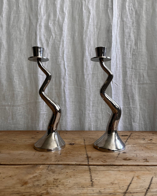 Late 20th Century Zig Zag Candle Holders