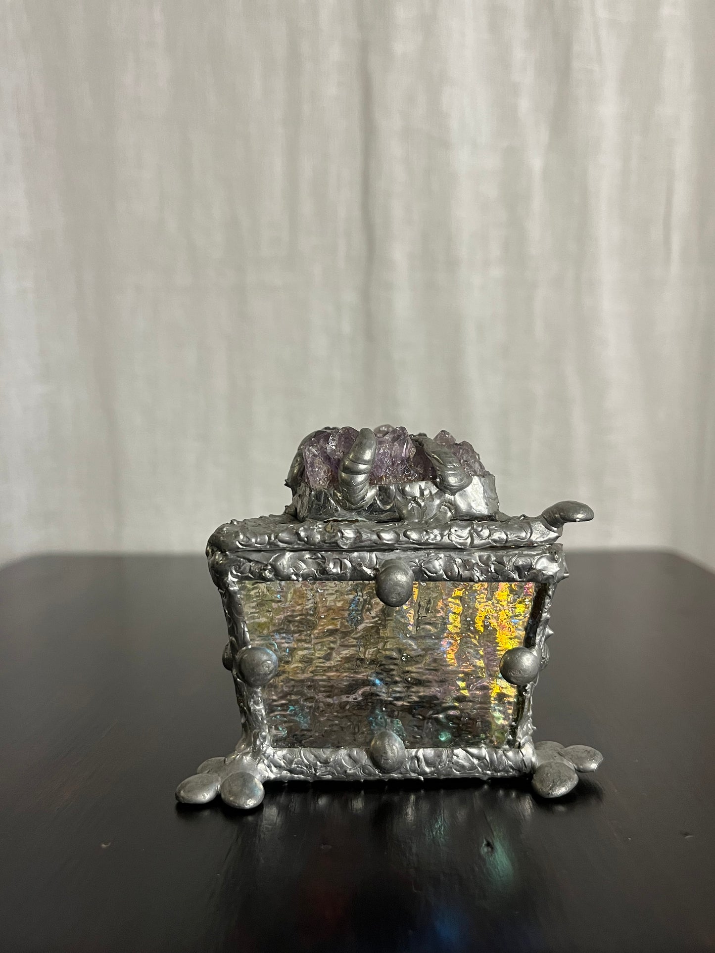 Amethyst, Glass and Pewter Ring Box
