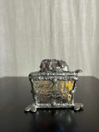 Amethyst, Glass and Pewter Ring Box