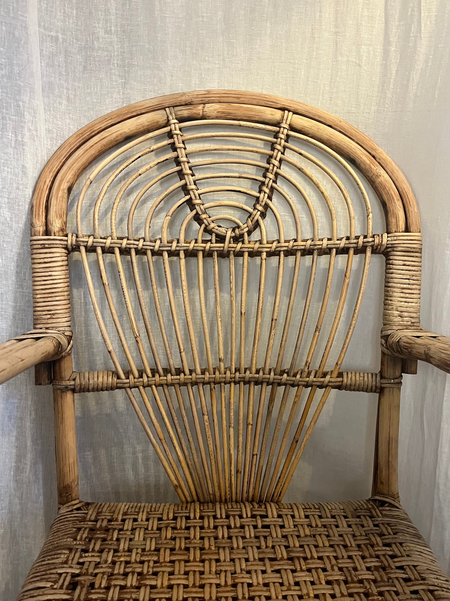 Woven Bamboo Arm Chair Attributed To Adrian Adoux