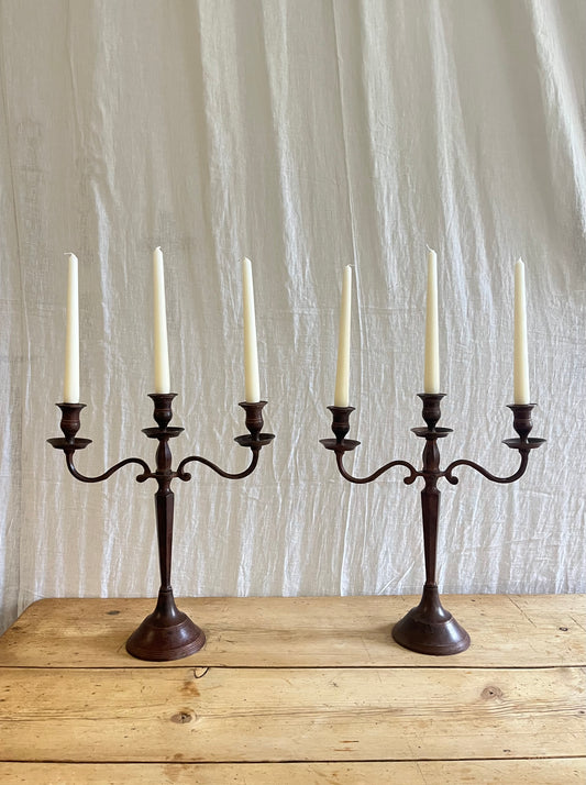 Pair of antique Edwardian cast metal candelabras 