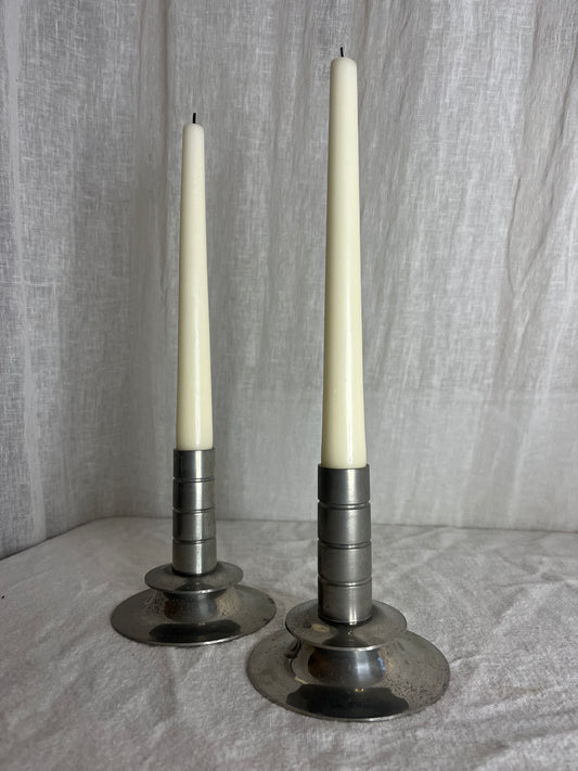 Pair Of Pewter Candle Holders