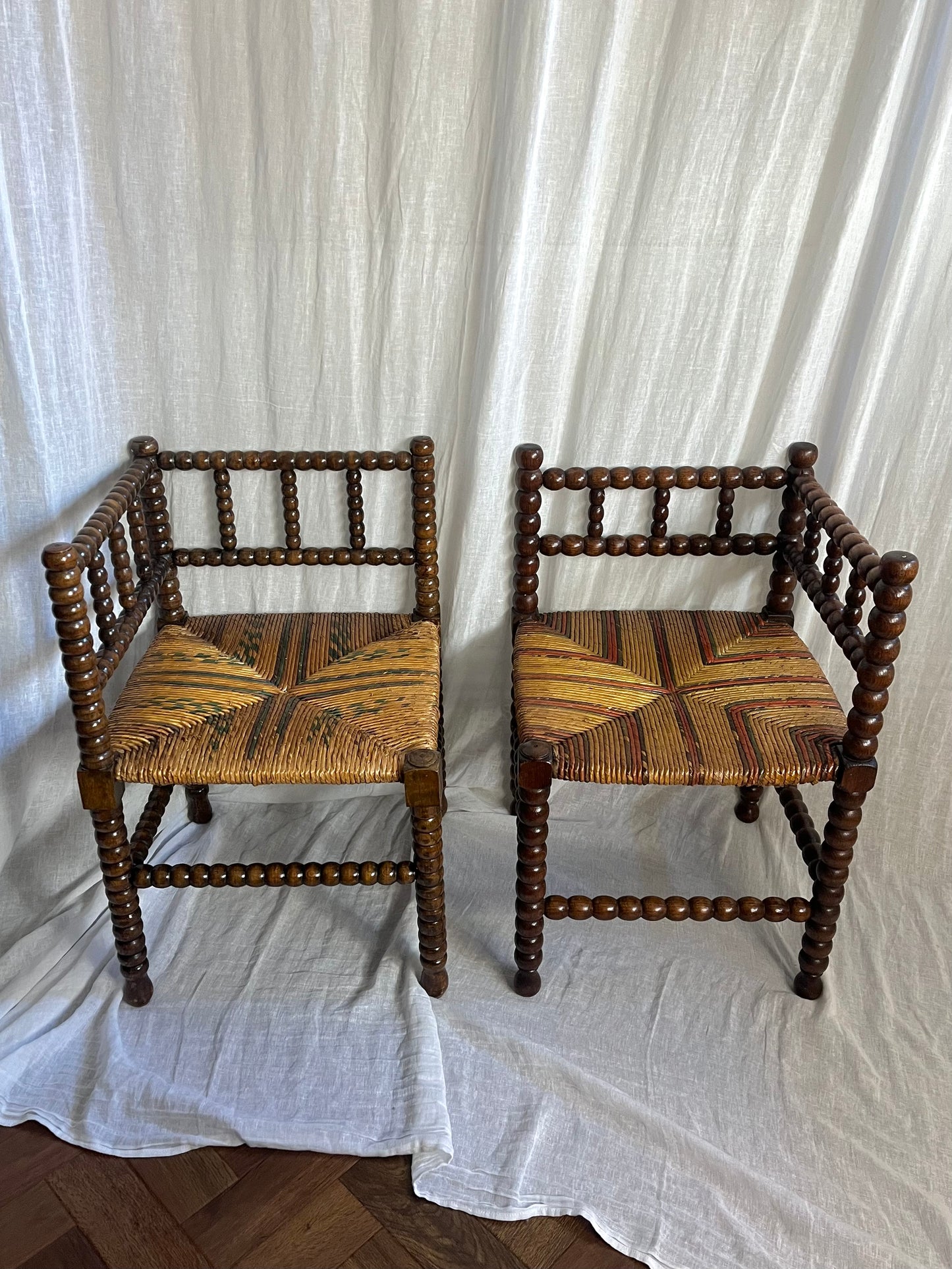 19th Century French Bobbin Corner Chairs