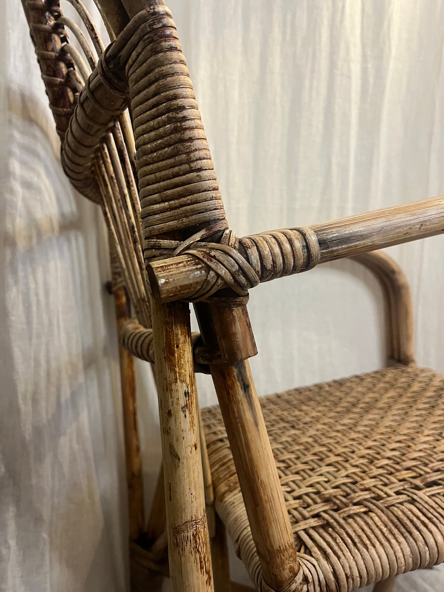 Woven Bamboo Arm Chair Attributed To Adrian Adoux
