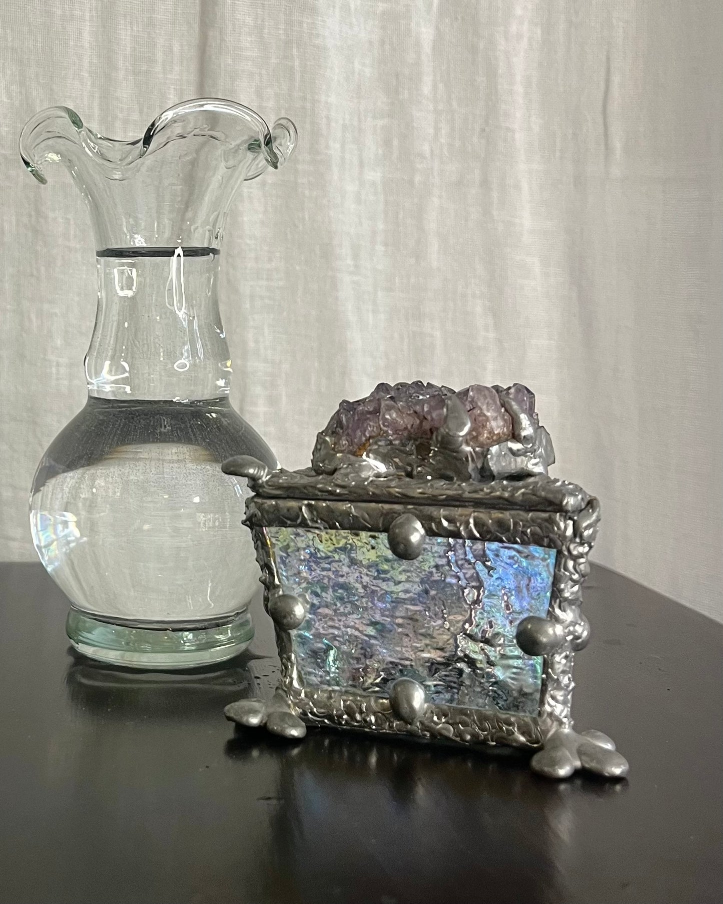 Amethyst, Glass and Pewter Ring Box