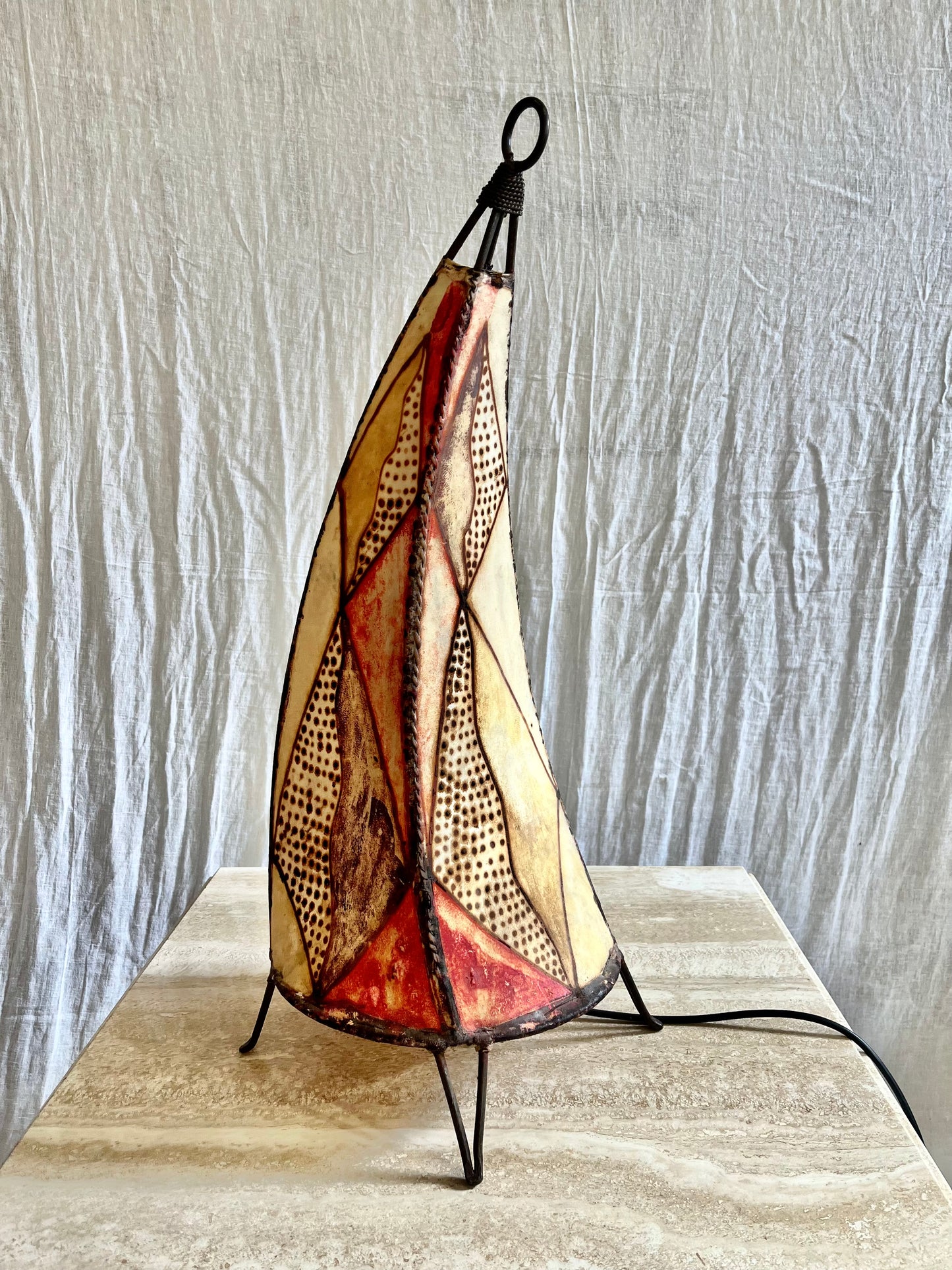 Moroccan Leather and Iron Lamp