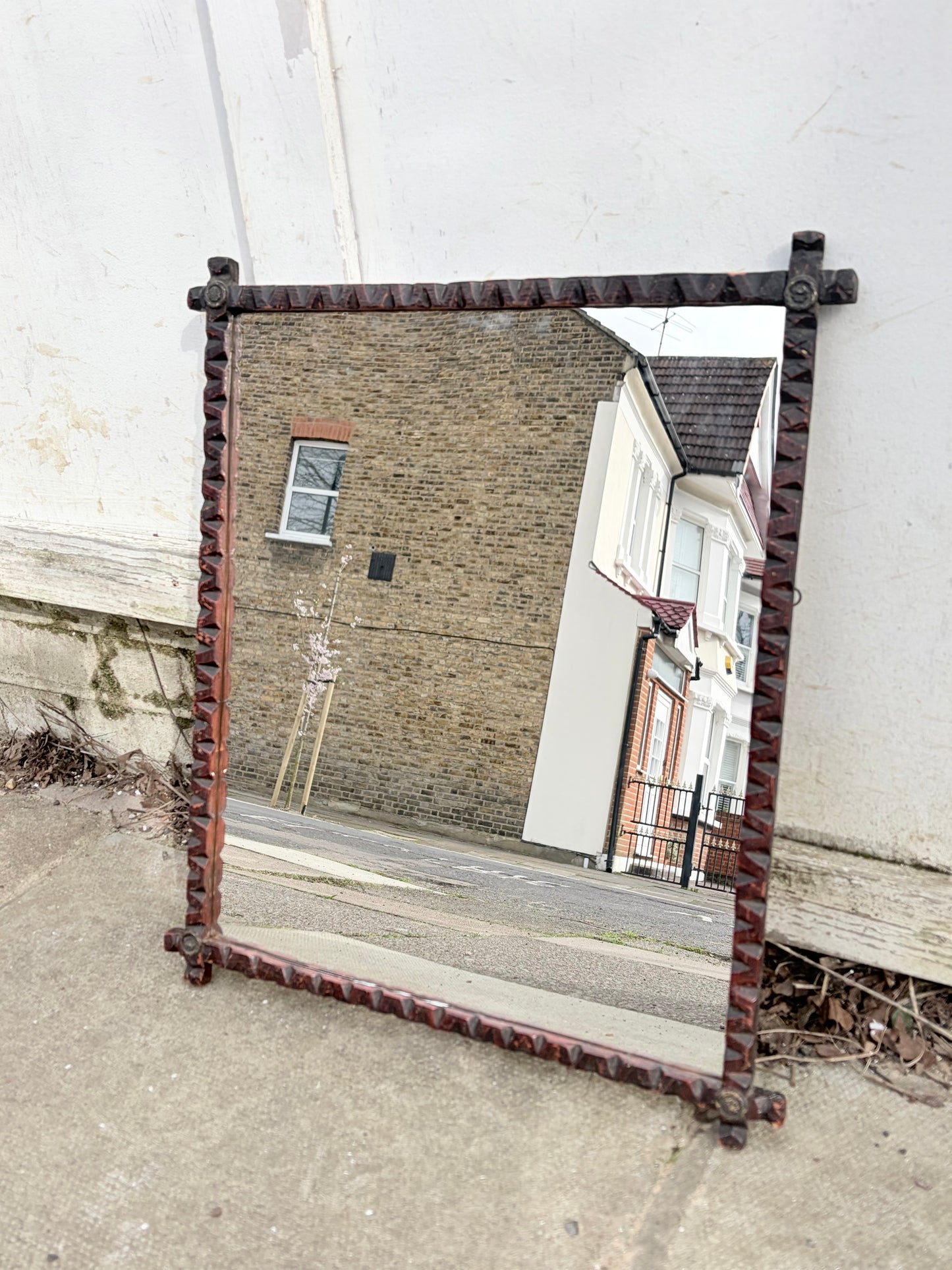 Antique Tramp Art Style Mirror