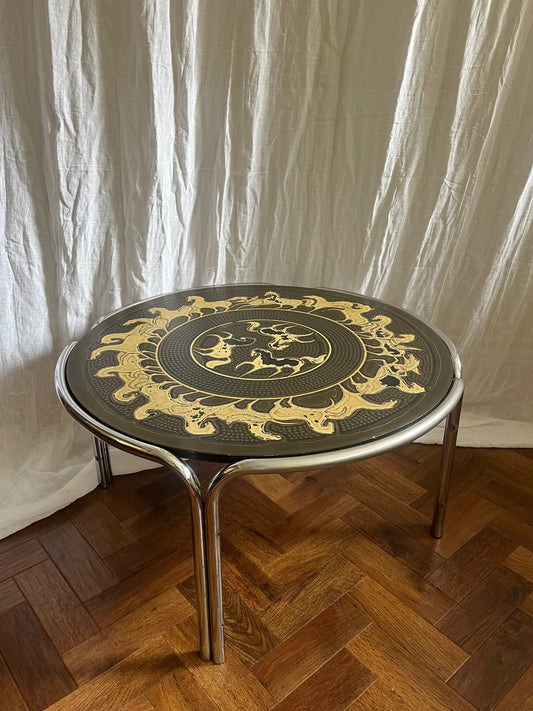 Vintage 1970s Chrome Base and Resin Topped Coffee Table. 