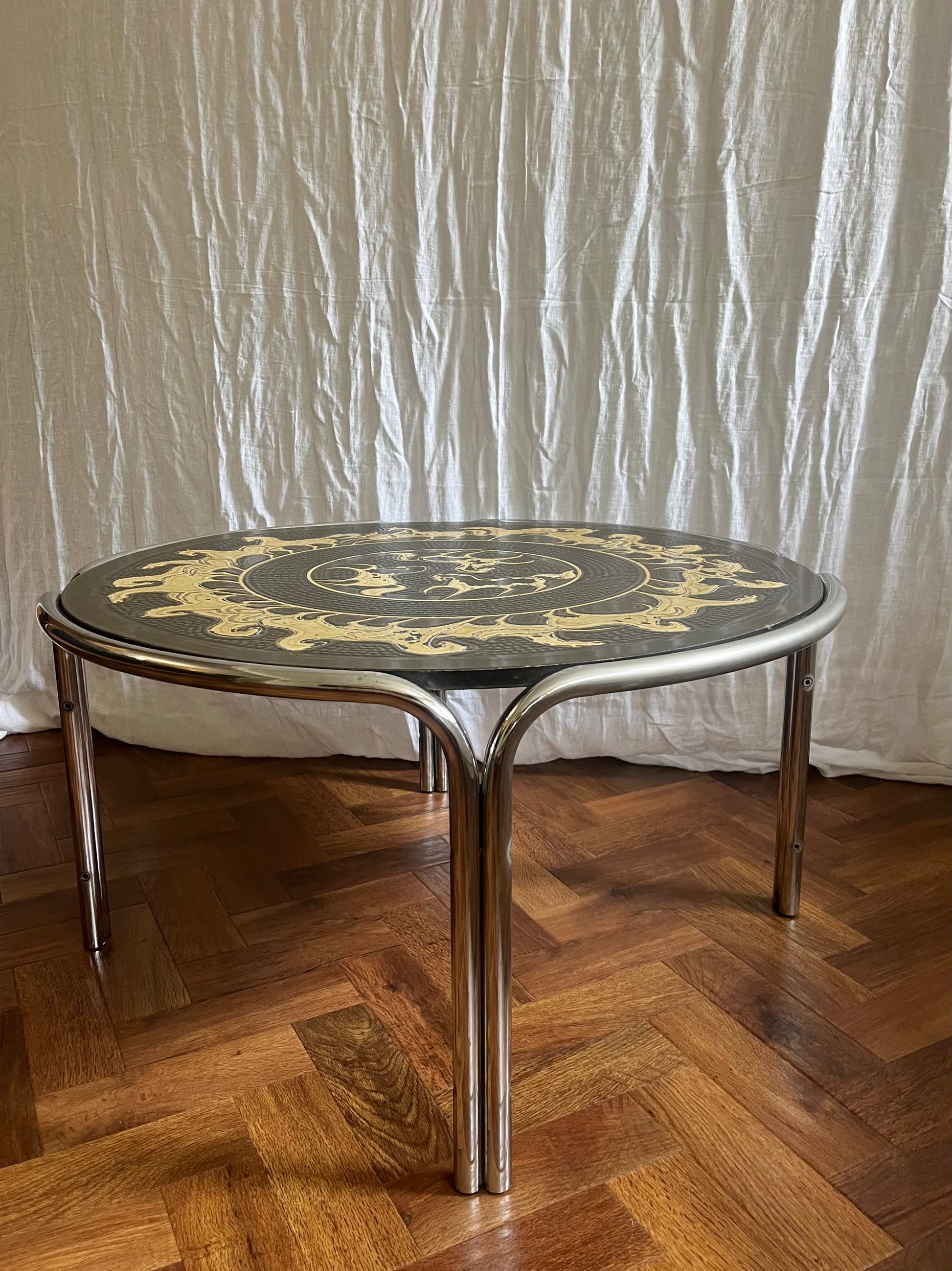 Vintage 1970s Chrome Base and Resin Topped Coffee Table. 