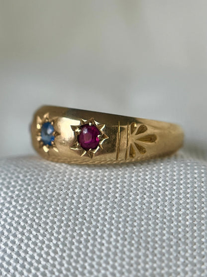 Antique Ruby and Sapphire Gypsy Ring