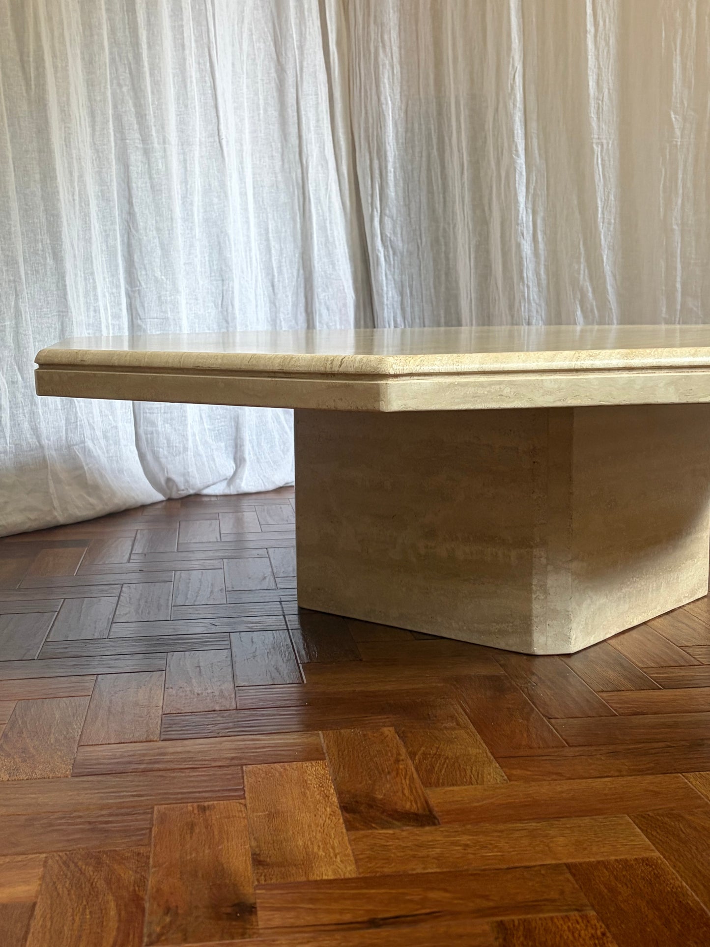 Large French Travertine Coffee Table