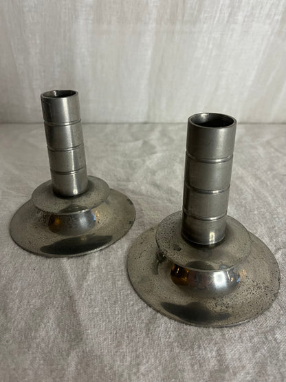 Pair Of Pewter Candle Holders