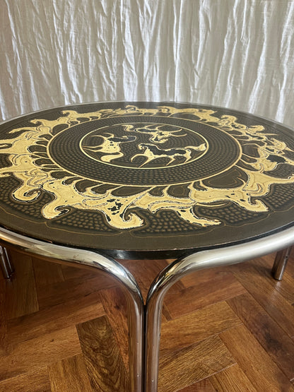 Vintage 1970s Chrome Base and Resin Topped Coffee Table. 