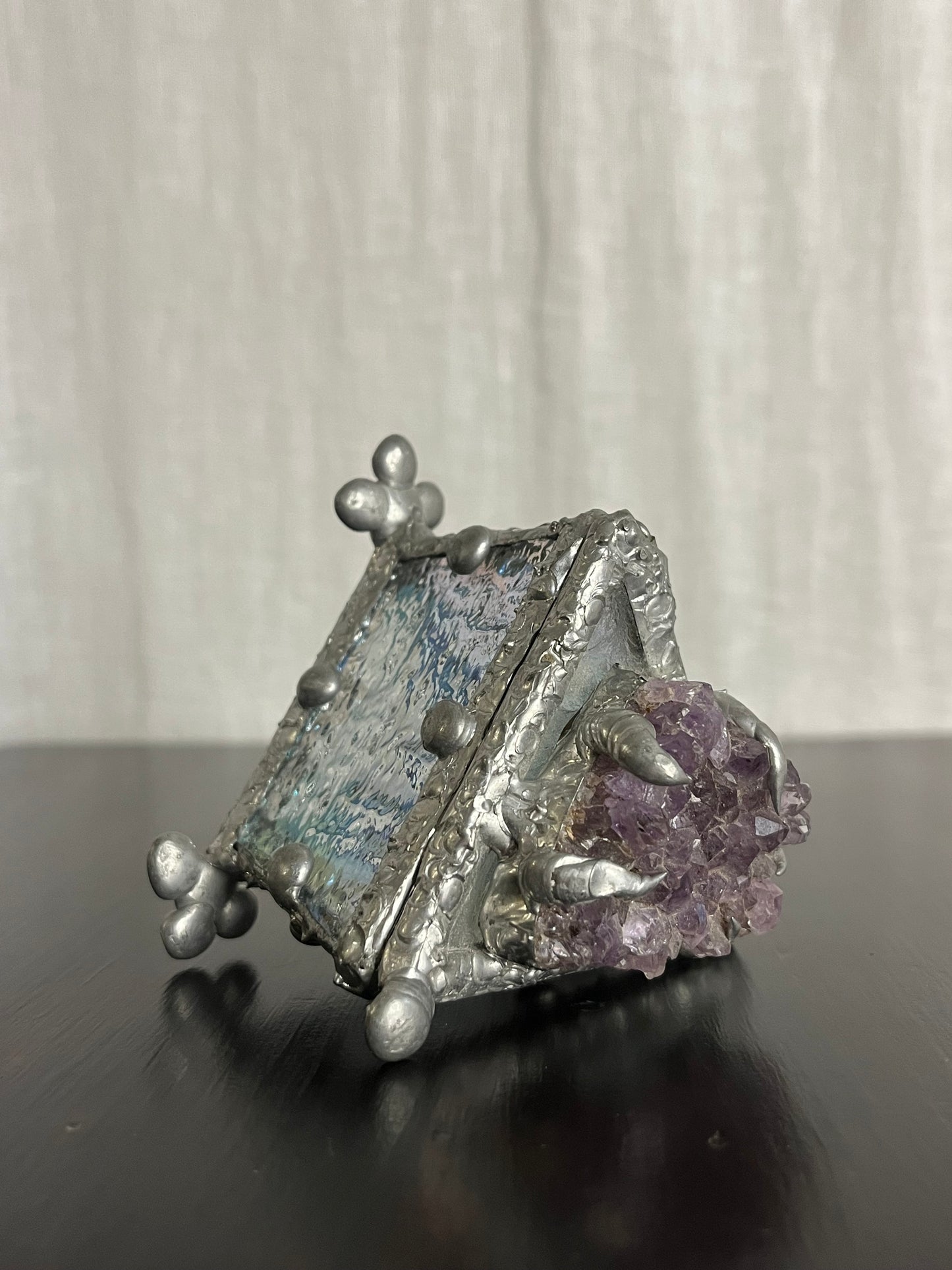 Amethyst, Glass and Pewter Ring Box