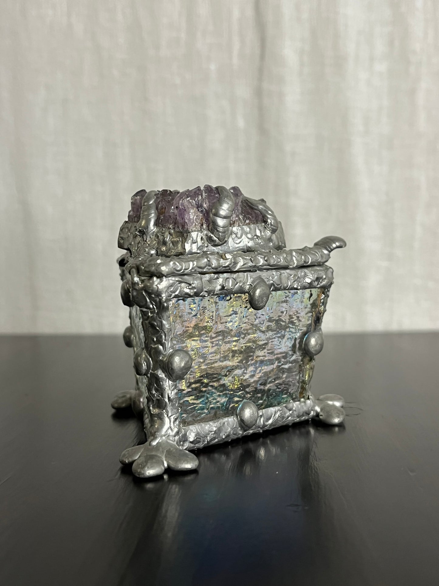 Amethyst, Glass and Pewter Ring Box