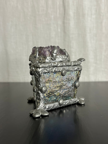 Amethyst, Glass and Pewter Ring Box