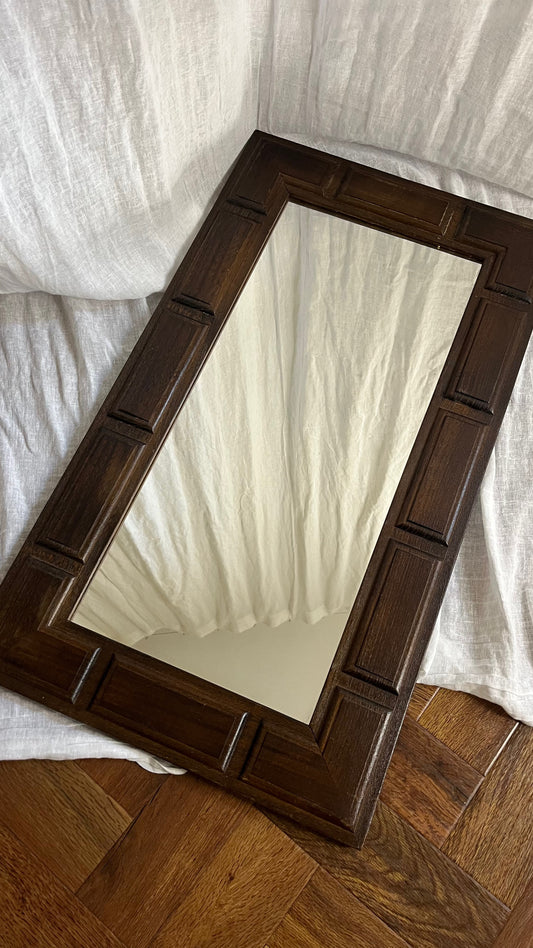 Brutalist Carved Wooden Mirror