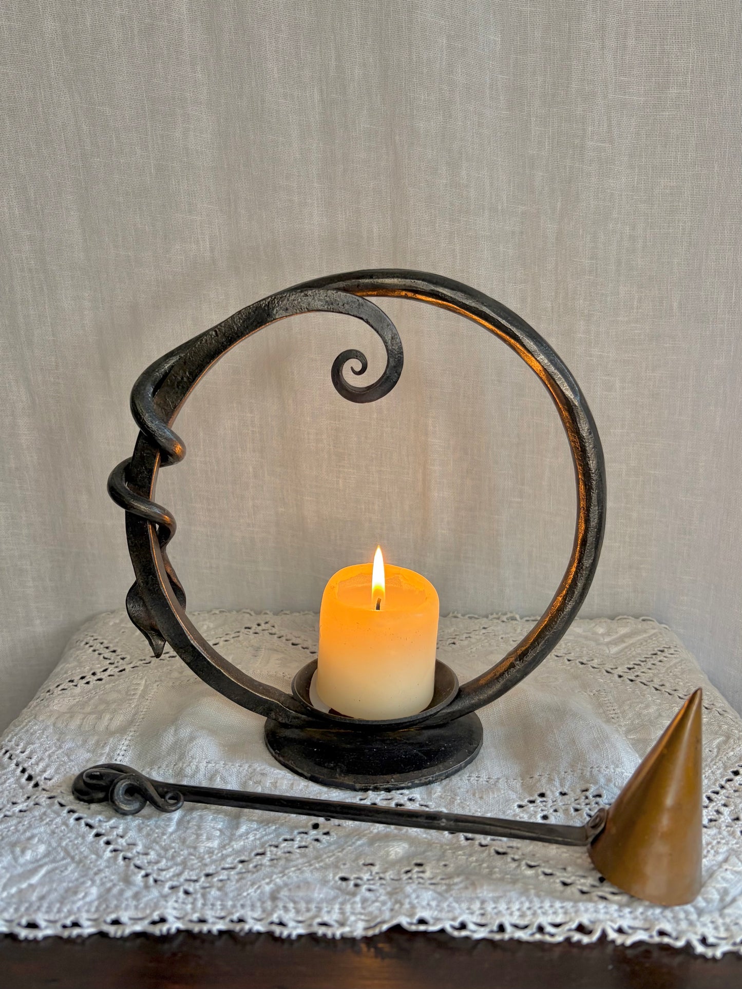 Hand Forged Candle Holder With Copper Snuffer
