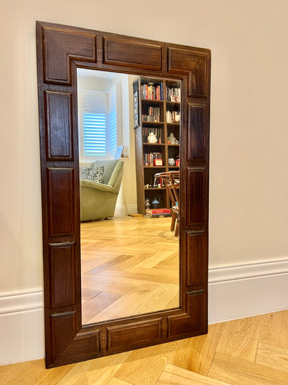 Brutalist Carved Wooden Mirror