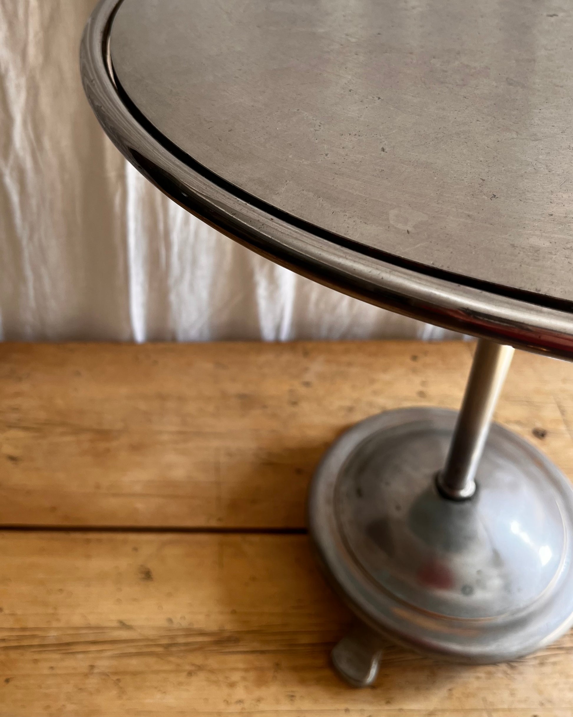 Vintage round 1930s Art Deco stainless steel bistro coffee table 