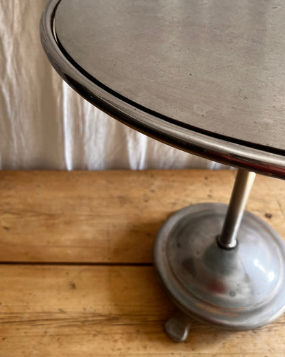 Vintage round 1930s Art Deco stainless steel bistro coffee table 