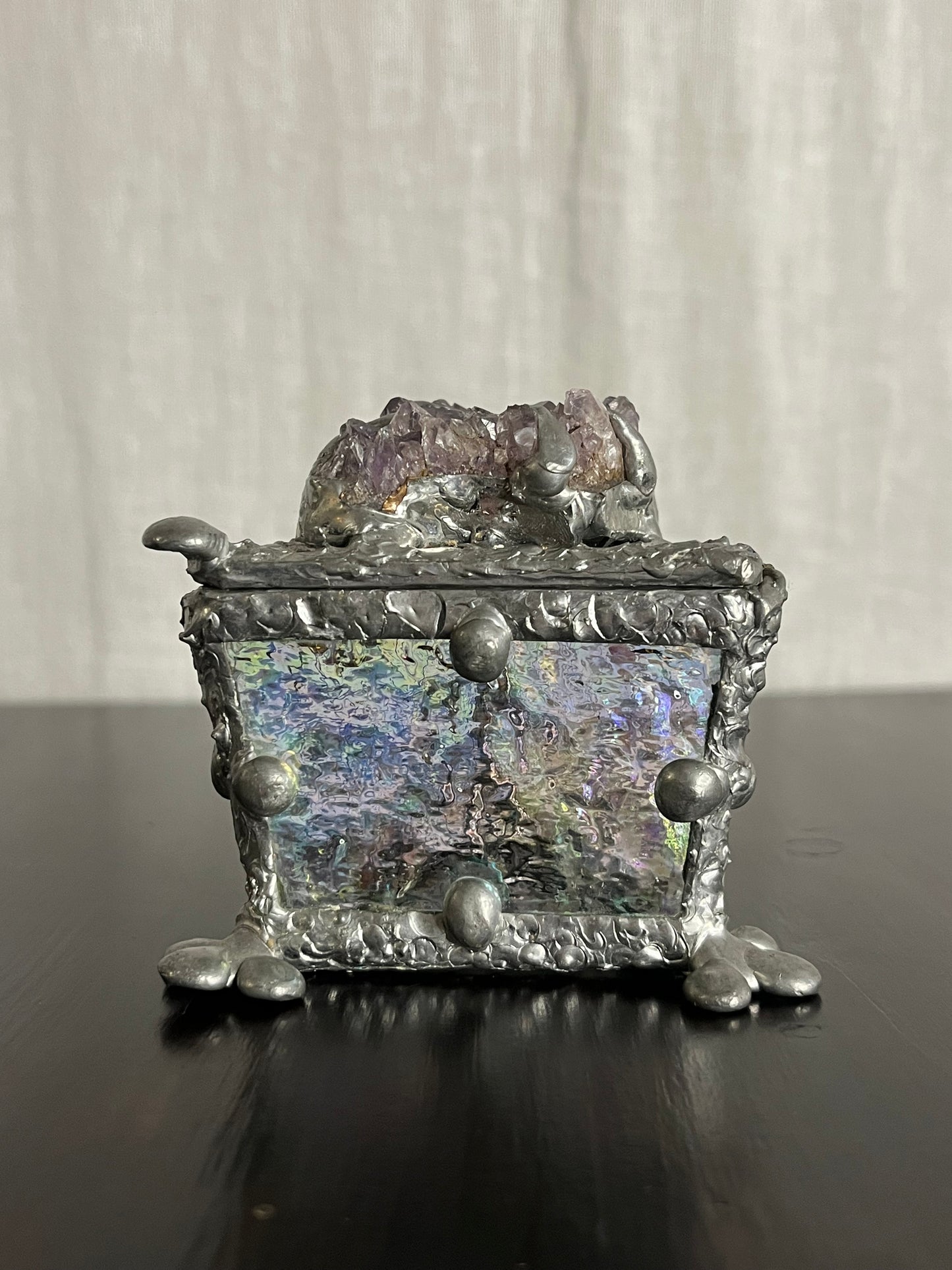 Amethyst, Glass and Pewter Ring Box