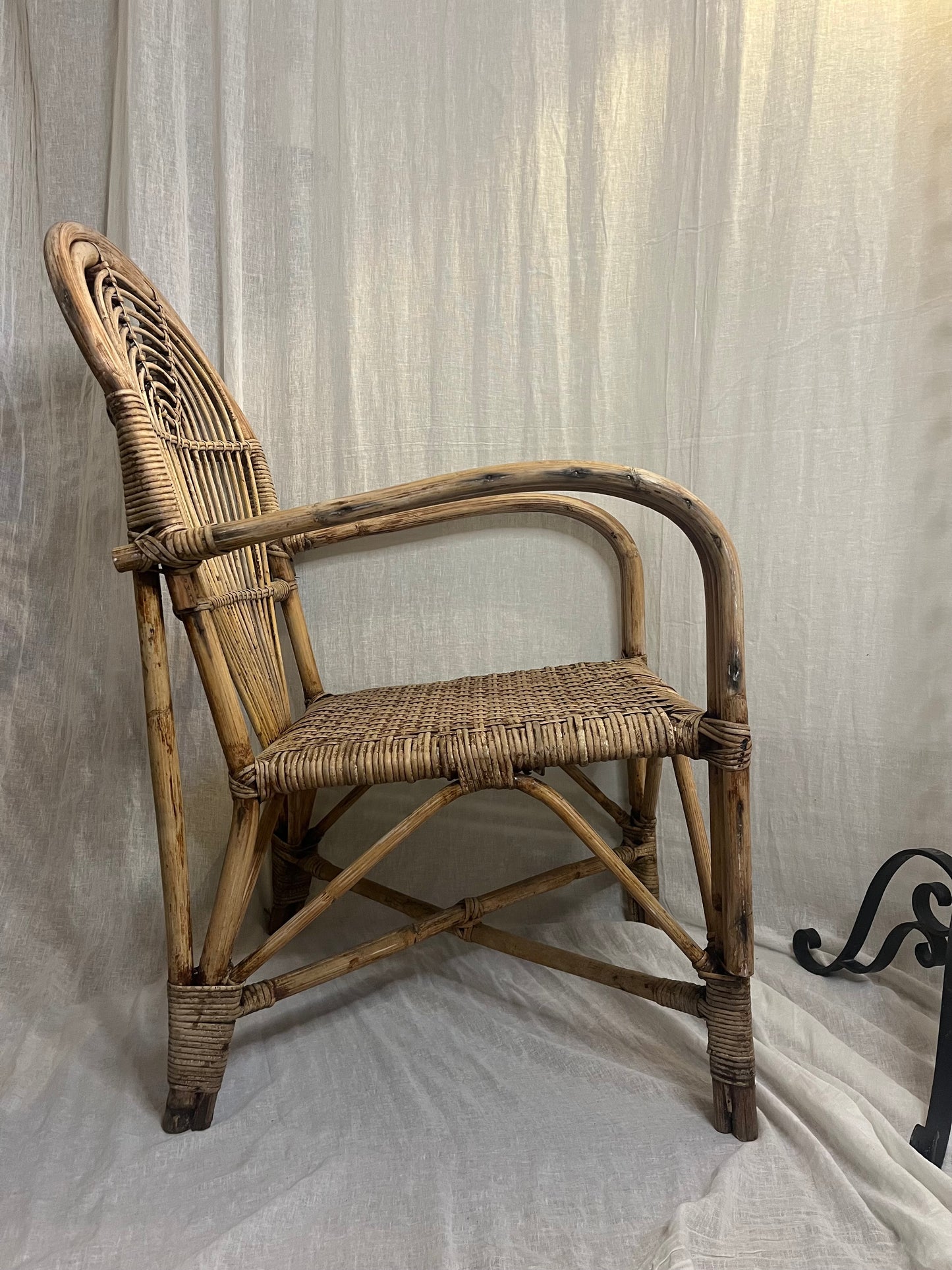 Woven Bamboo Arm Chair Attributed To Adrian Adoux