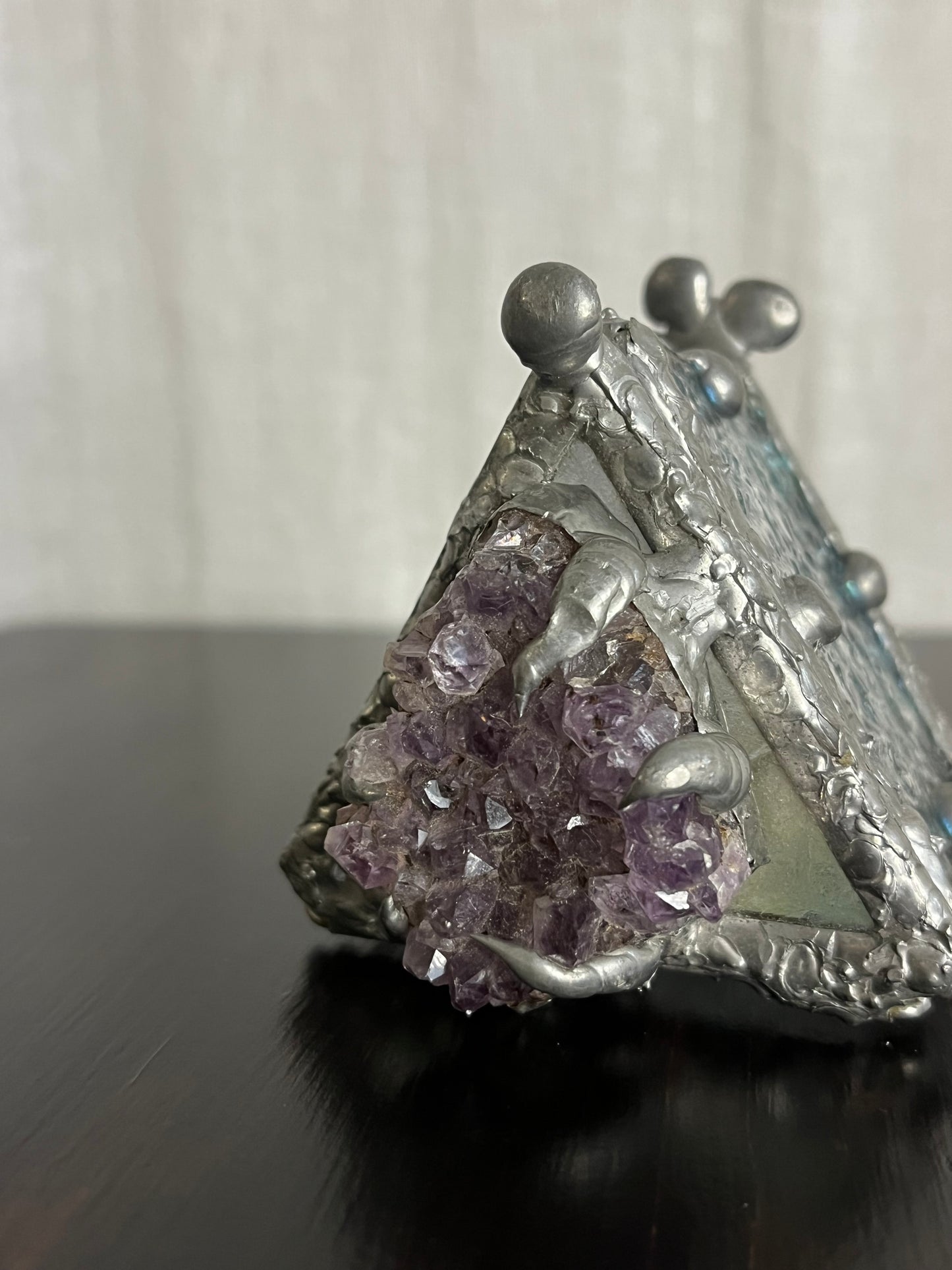 Amethyst, Glass and Pewter Ring Box