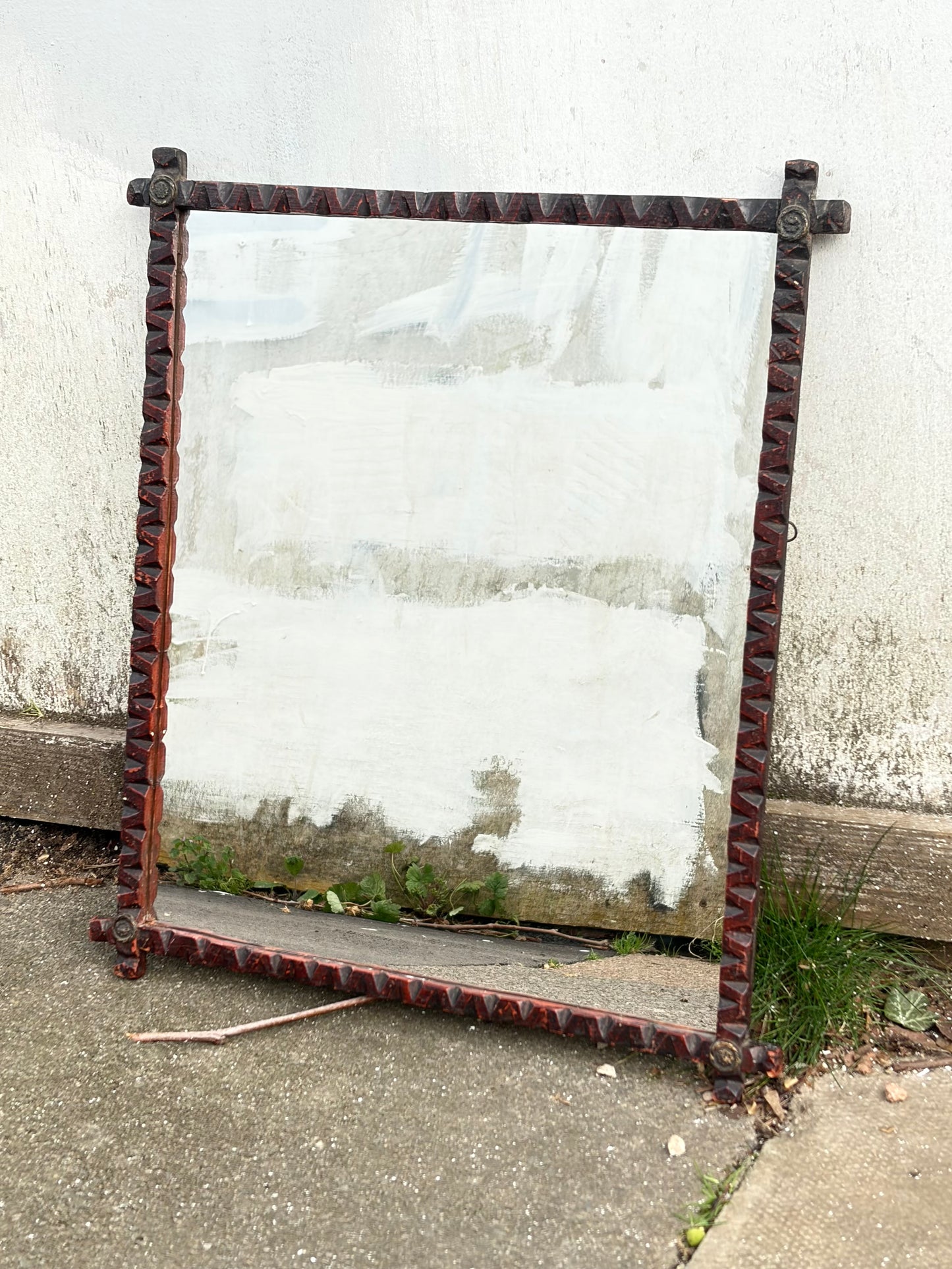 Antique Tramp Art Style Mirror