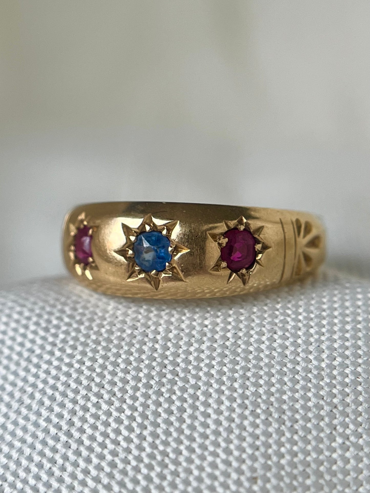Antique Ruby and Sapphire Gypsy Ring