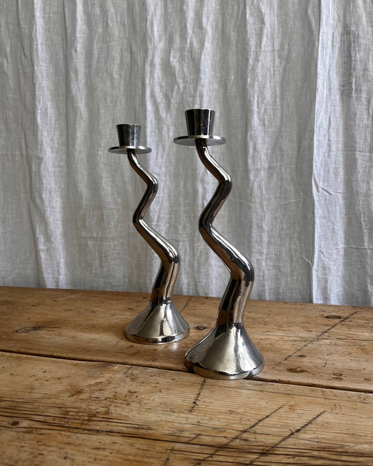 Late 20th Century Zig Zag Candle Holders